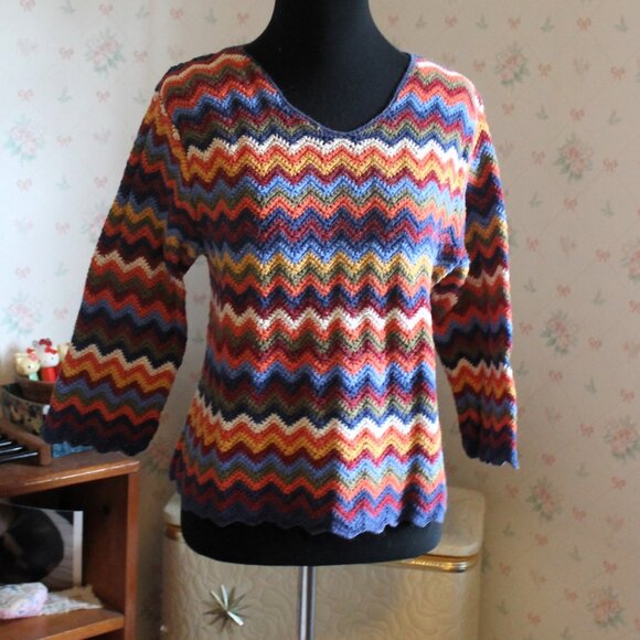 CLC Cricket Lane Collection Ramie/Cotton Ripple Crochet 3/4 Sleeve Sweater Small - Picture 1 of 8